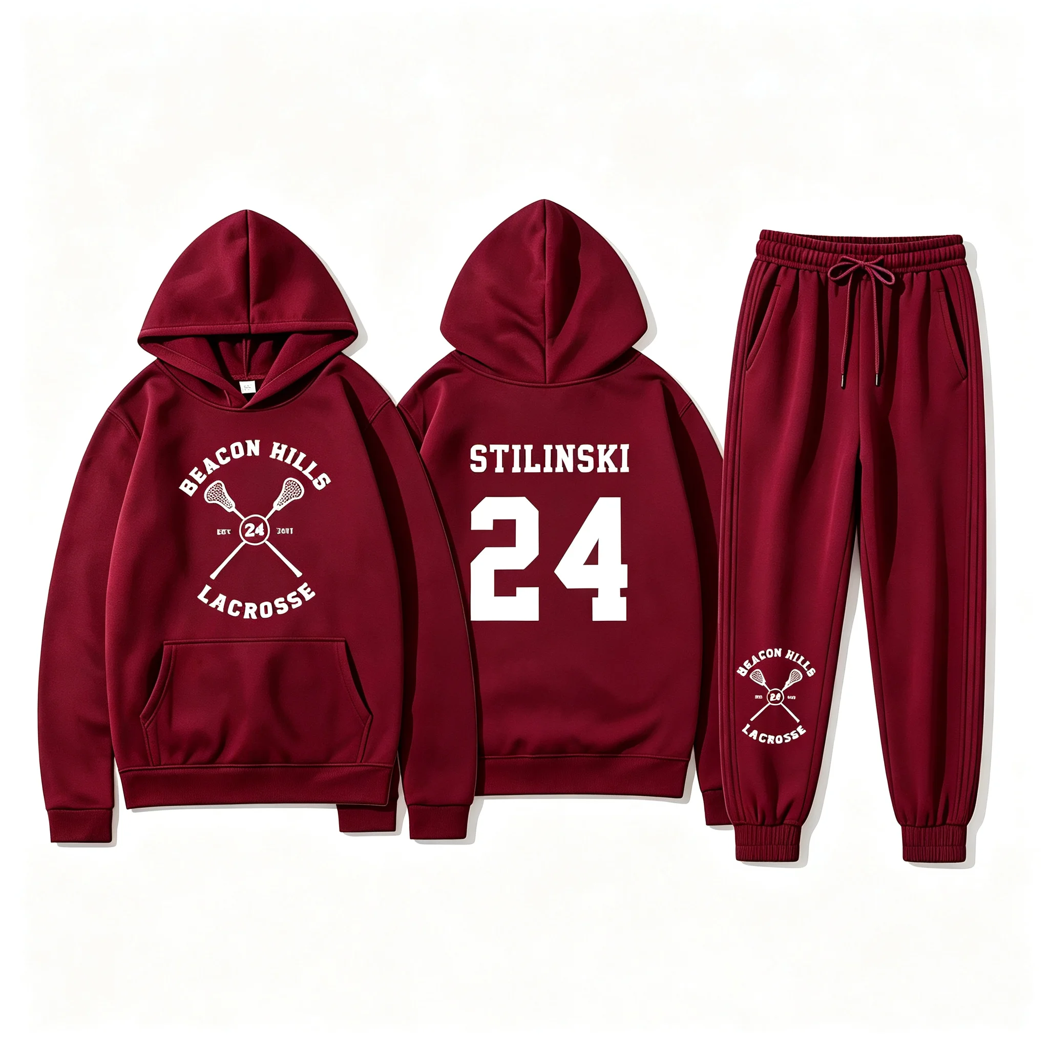 Men No.24 Graphic Print 2‑Piece Tracksuit Hip‑Hop Trend Hoodie & Sweatpants Casual Street Style Daily Sportswear Set For Men