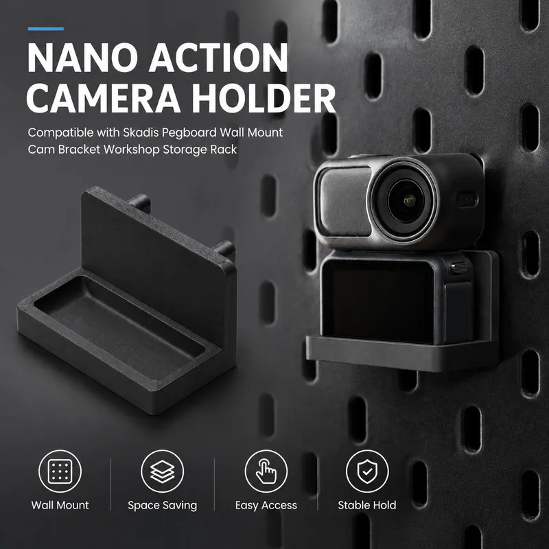 Nano Action Camera Holder Compatible with Skadis Pegboard Wall Mount Cam Bracket Workshop Storage Rack