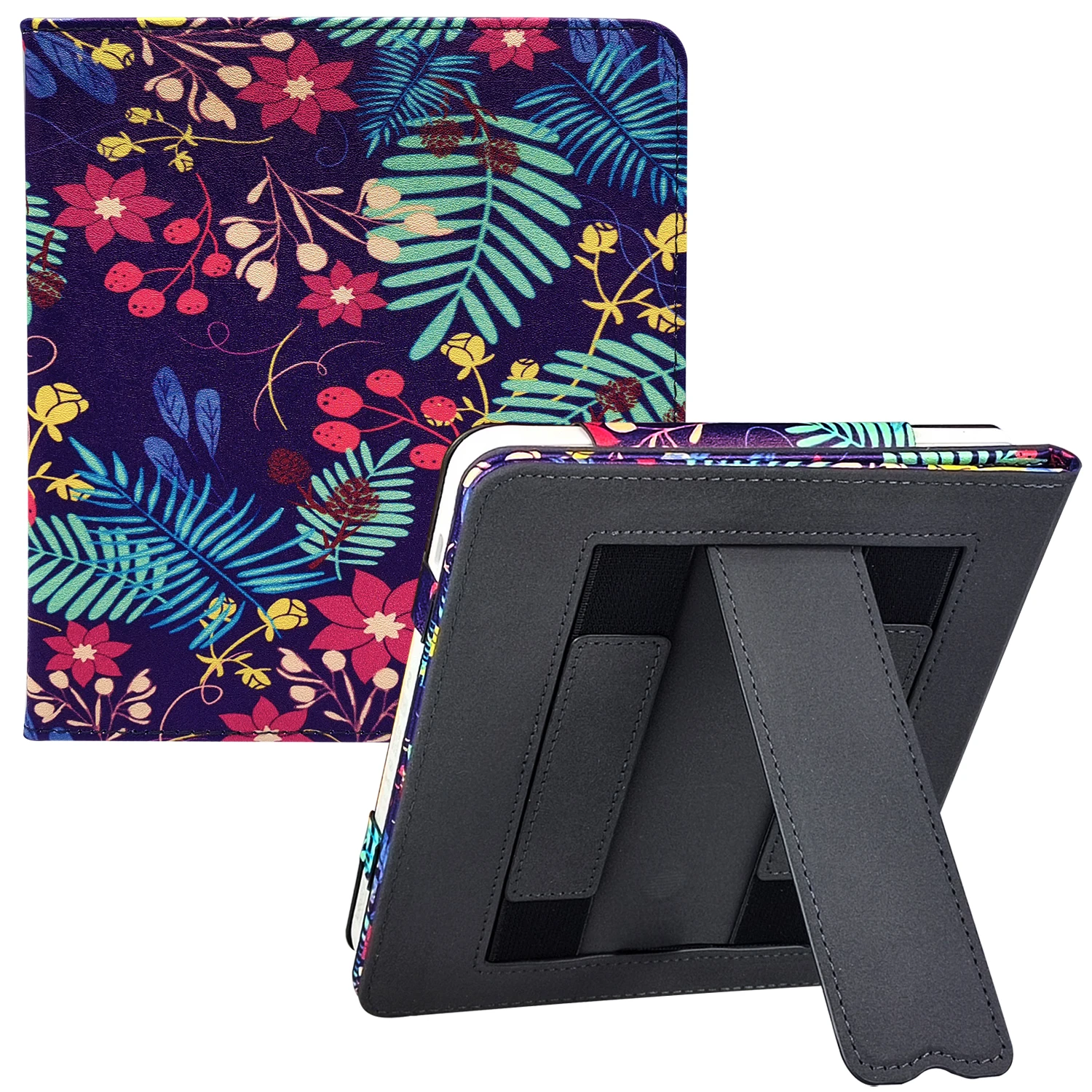 Stand Case for Kobo Libra 2 Sleep Cover PU Leather Print with Double Hand Strap / Auto Sleep & Wake for Kobo Libra 2021 Case