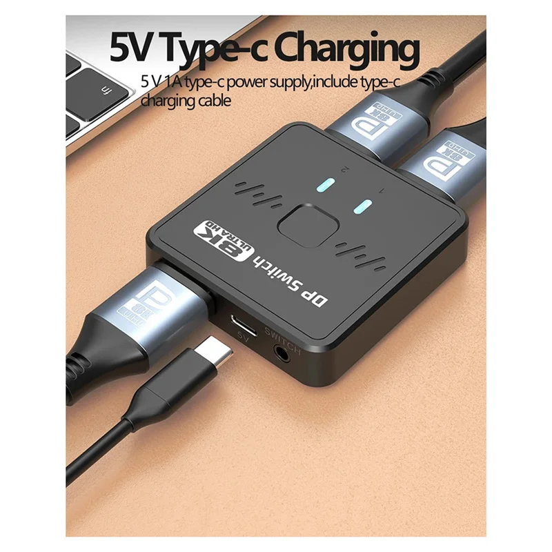 A92Z Displayport Switcher 2X1 8K/30Hz Bi-Direction DP 1.4 Schakelaar/Splitter Met Afstandsbediening voor PS4 TV Box PC