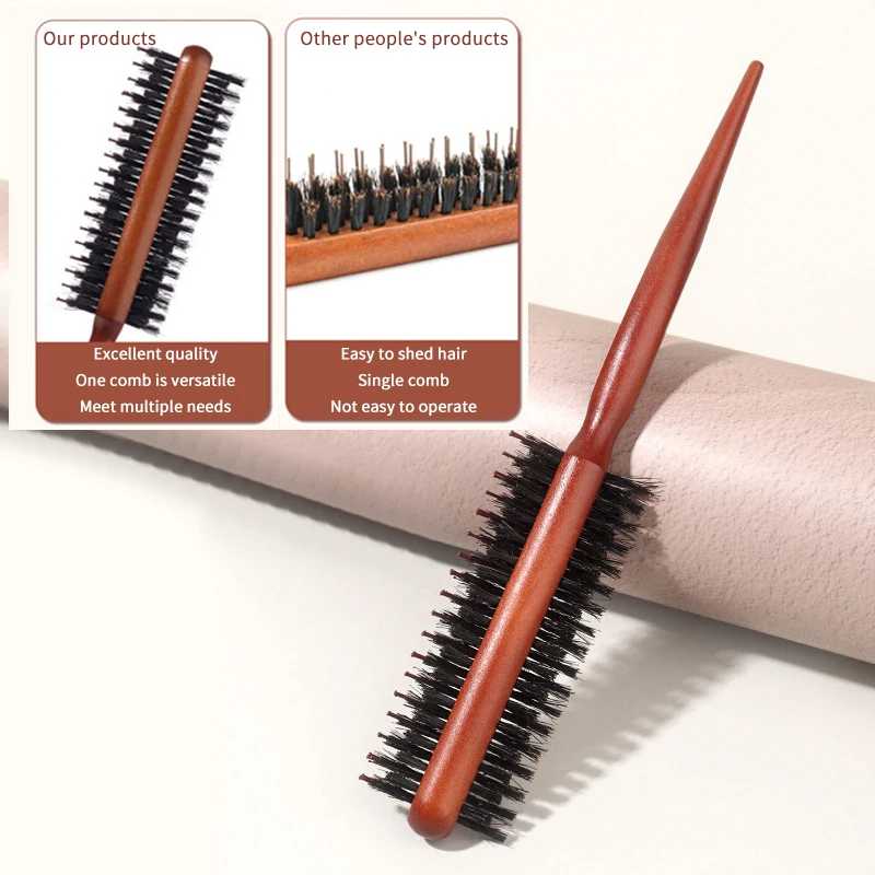 Double-Sided Salon Teasing Back Hair Brushes Boar Bristle Wood Slimline Comb Hair Brush Extension Hairdressing Styling Tools