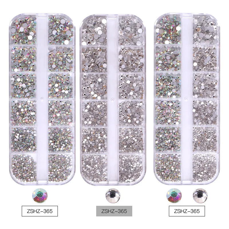 750Pcs Multi-size AB Crystal Nail Rhinestones Flat Bottom Crystal Clear Diamond Gems Nail Art Decorations DIY With Tweezers Pen