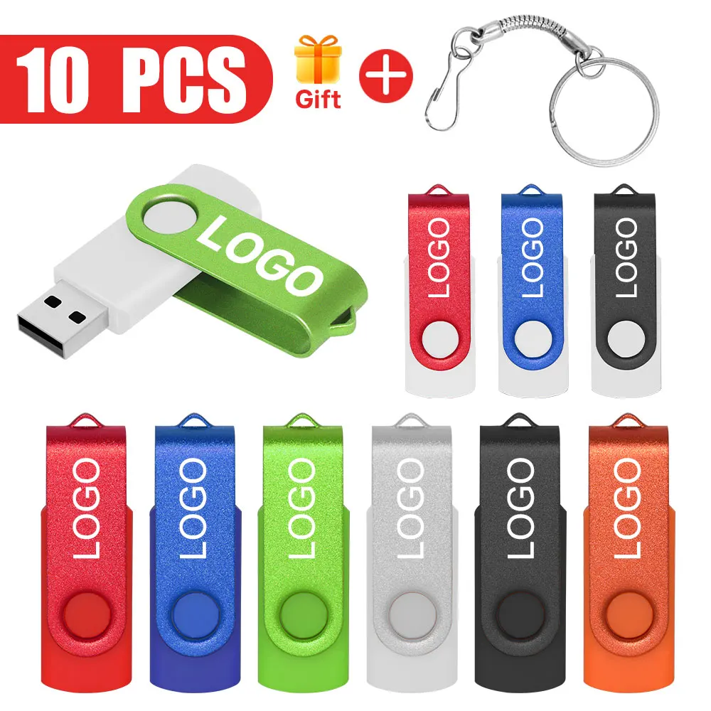 10PCS Free Custom logo Swivel USB Flash Drive High Speed Drive 2GB 4GB 8GB 16GB 32GB Pen Drive 64GB 2.0 Fashion Gift Usb Stick