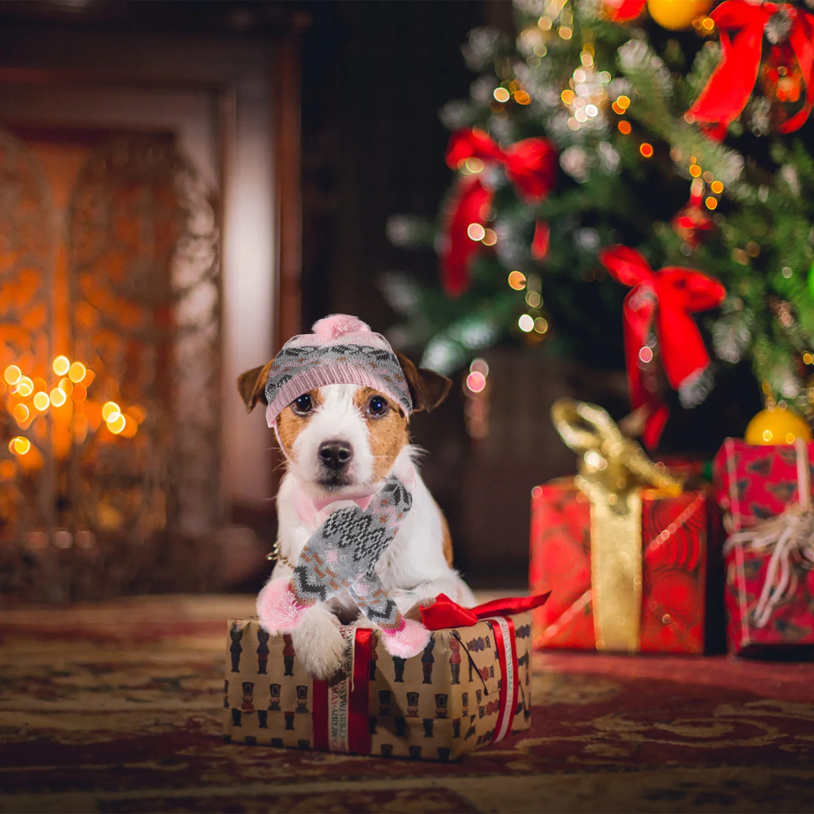 

1Set Xmas Pet Accessories Pet Dog Hat and Scarf Set Eyecatching Adorable Gift Idea Hat and Scarf Set for Puppy