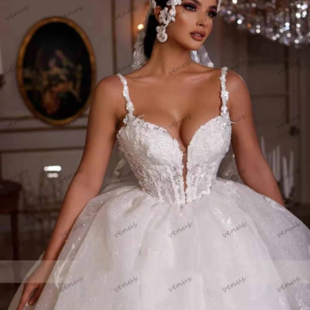 絶妙なウェディングドレス A ライン チュール ティアード ブライダル ドレス レース アップリケ スパゲッティ ストラップ Vestidos De Novia カスタマイズ 2026