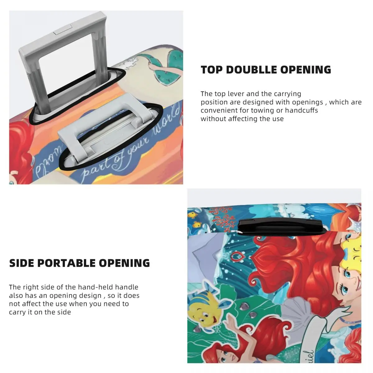 Pokrowiec na walizkę z motywem Małej Syrenki Ariel, kreskówka, ochrona podróżna, zabawa wakacyjna, akcesoria do bagażu