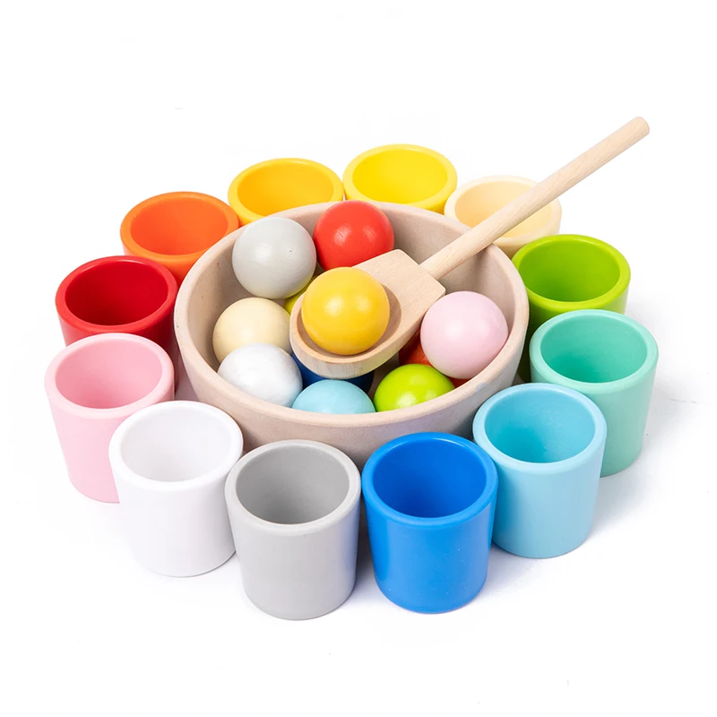 

Balls in Cups Montessori Wooden Color Sorter Game Toys Preschool Learning Education Toy for Toddler Sorting Matching Counting