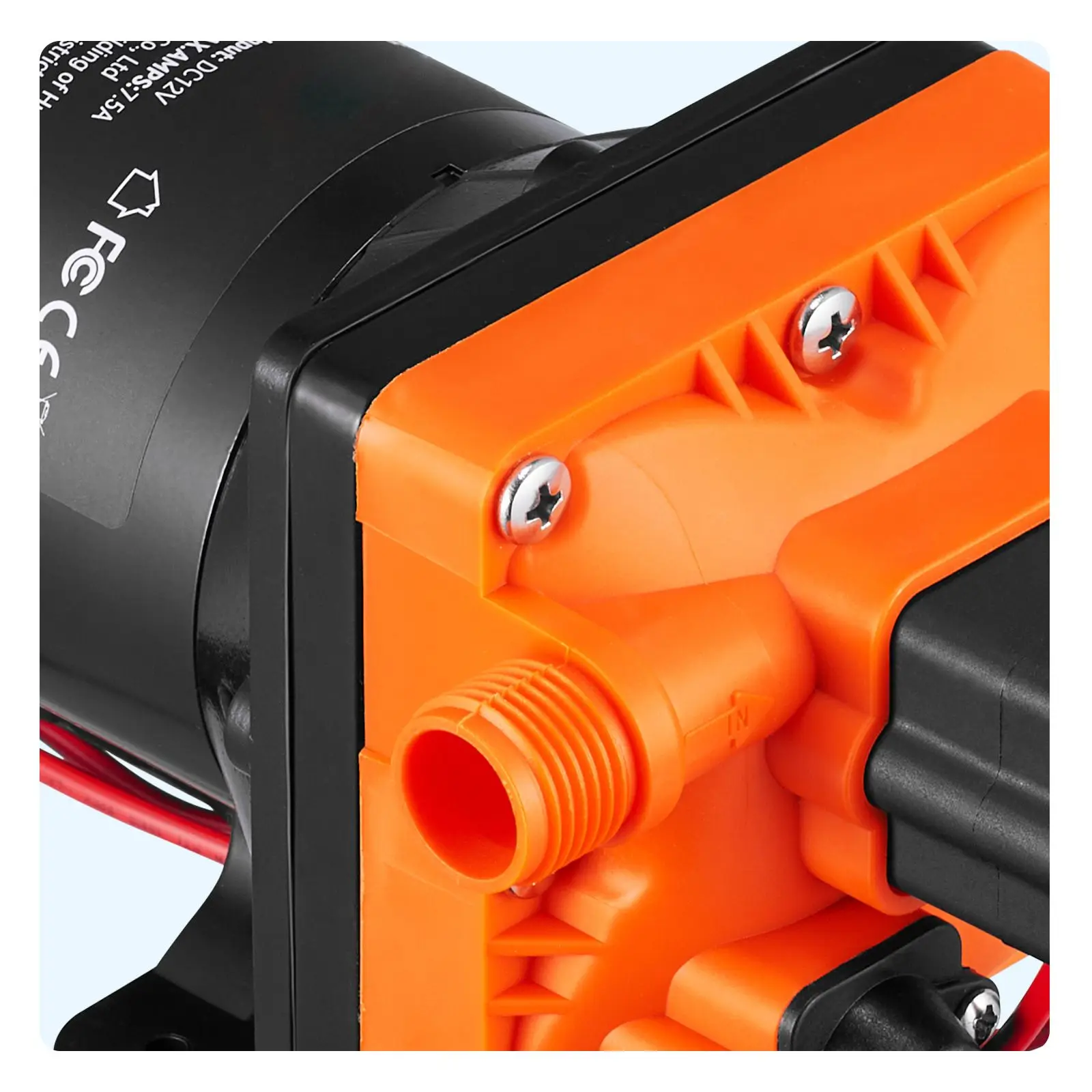 Water Diaphragm Pump, 12V DC, 3.5 GPM Flow, 55 PSI Rated Pressure (40-80 Adjustable), 1/2