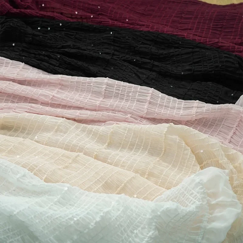 Pretty Chiffon Fabric, Shimmering Stripes Elastic Ruffle Lace Fabric for Wedding Dress, Skirts, Blouse, Dance Costumes,
