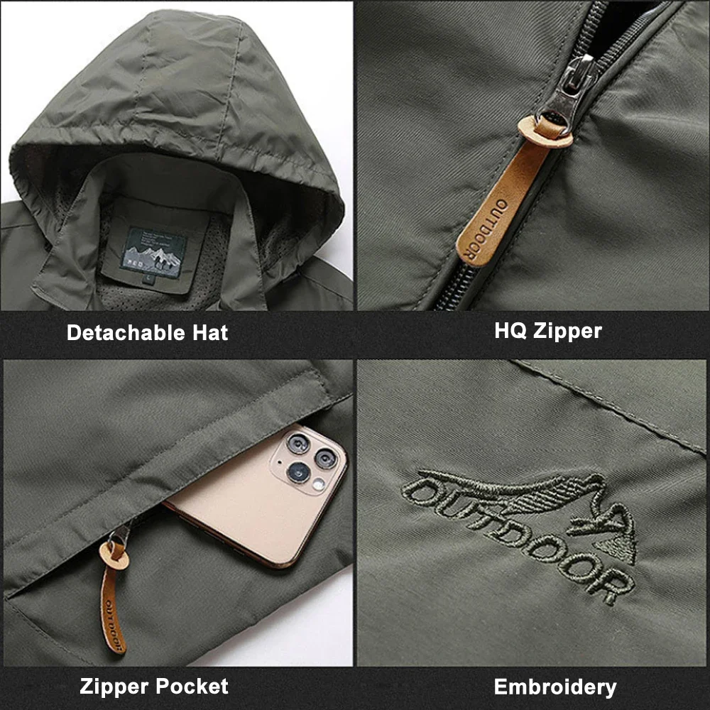 Windbreaker Men Tactical Jackets Waterproof Outdoor Hooded Coat Sports Field Climbing Thin Outwear Hiking Clothes Lightweight