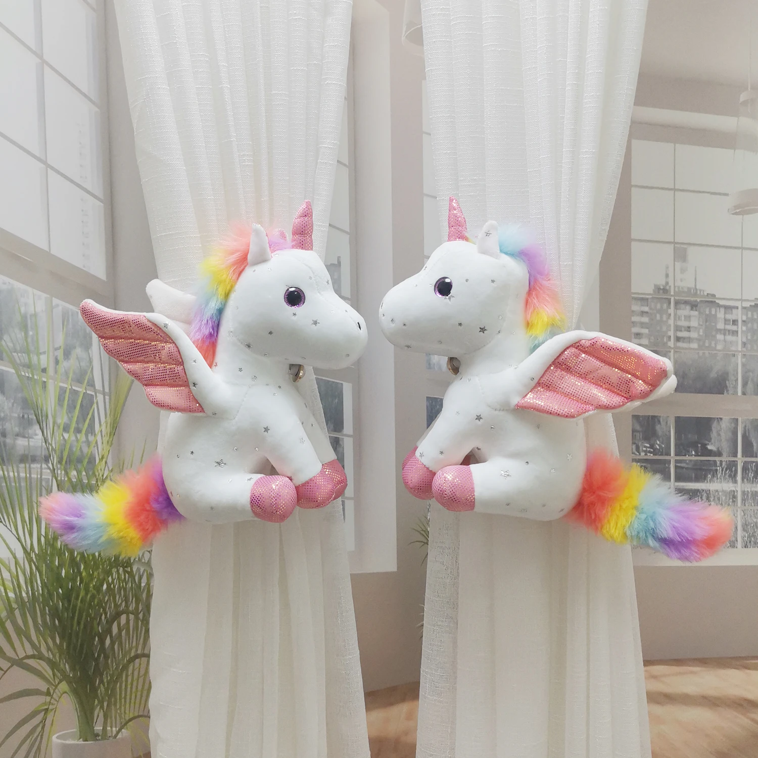 2pcs Mascot Rainbow Star Unicorn Curtain Tieback Holder Tie Back Children Room Decoration Accessories Curtain Strap
