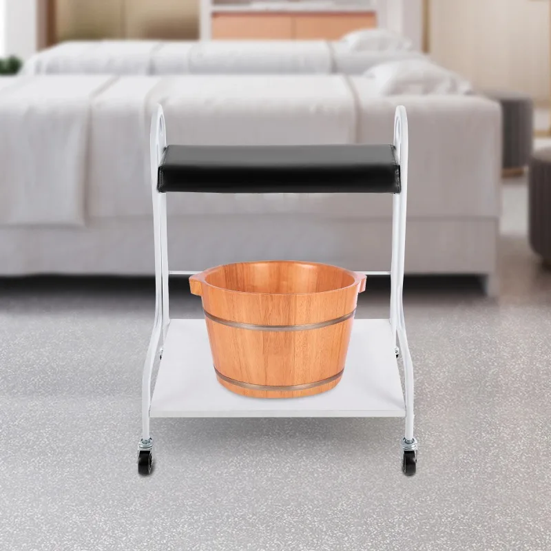 Nail or Foot Bath Spa Portable Trolley Cart, Trolley for Foot Bath, Manicure Foot Rest with Wheels Black/White