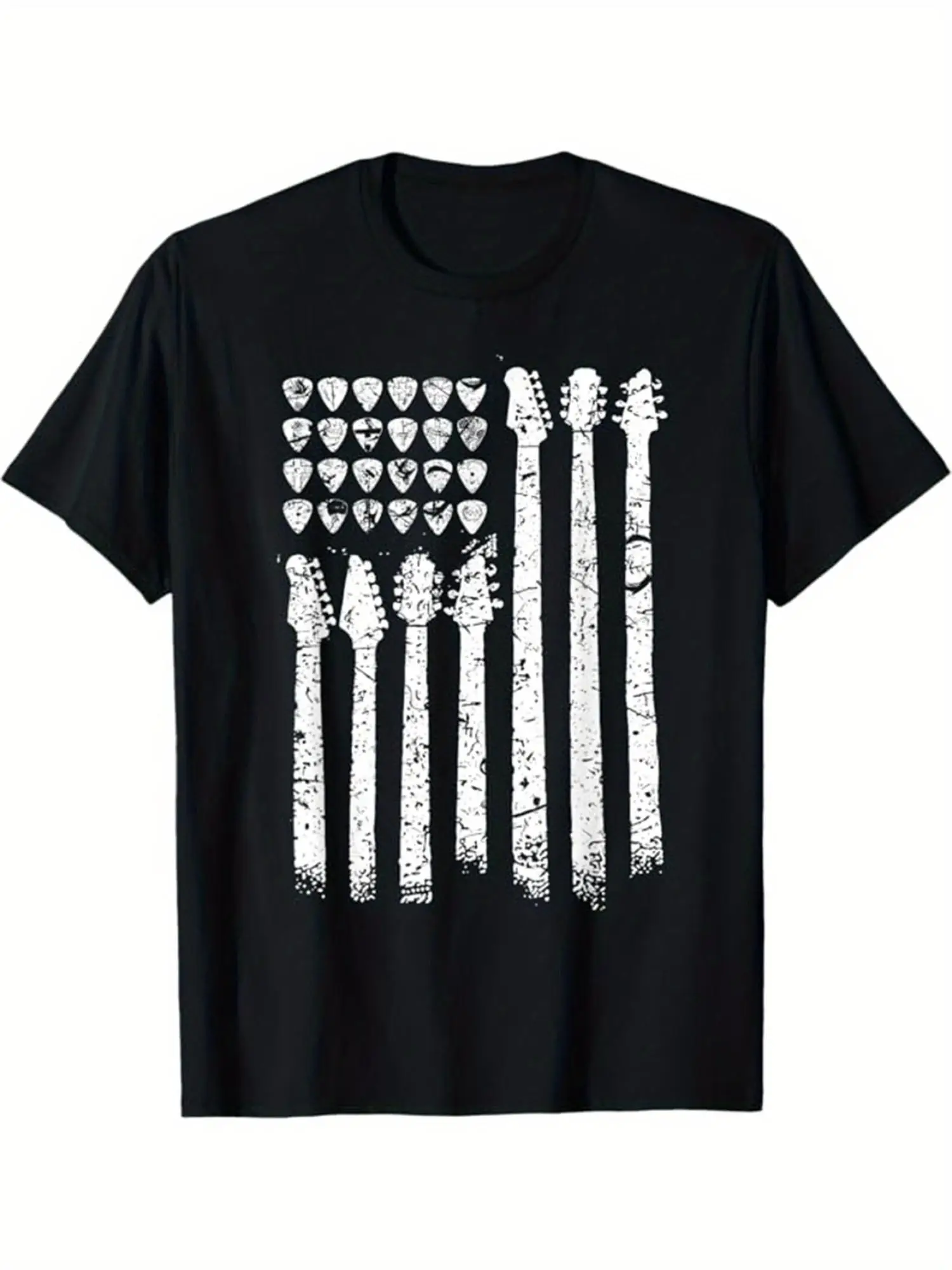 

Guitar Print Cotton Tee Cotton Graphic Guitar Print Men's T-shirt Casual Short Sleeve Crew Neck Tee For Outdoor