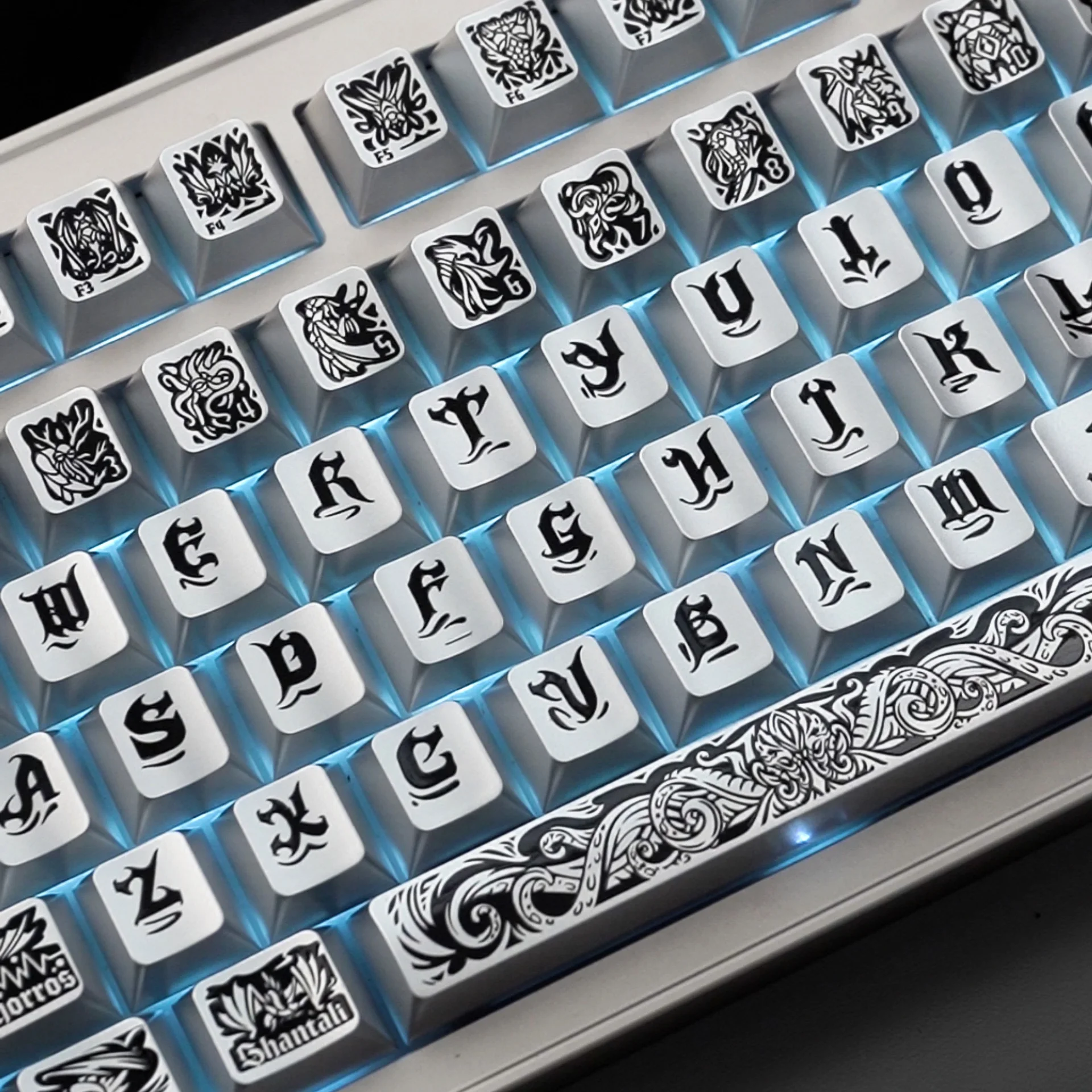 Yong qiu Cthulhu Mythos theme Keycaps Black Silver Cherry Profile PBT Gloss Metallic Paint Keycap Sets for Mechanical Keyboard