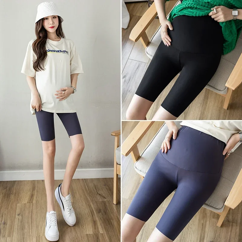 

580 Summer Thin Nylon Maternity Legging Seamless Ice Cool Milk Belly Half Pants Clothes for Pregnant Women Pregnancy Yoga Shorts