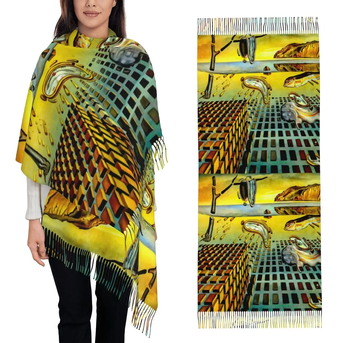 

The Disintegration Of The Persistence Of Memory-Salvador Dali Scarf Tassel Scarves for Women Shawls and Wraps Long Shawl Wrap