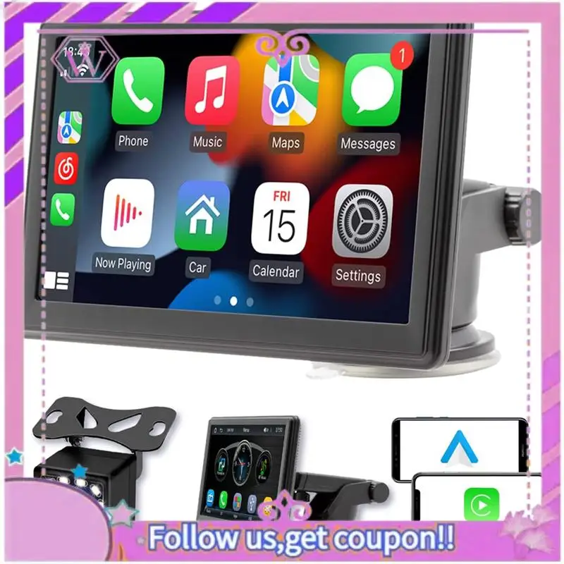 

Latest Portable Wireless Carplay Screen Dash Mount, 7 Inch Touch Screen Car Stereo Bluetooth, Rear Camera, USB
