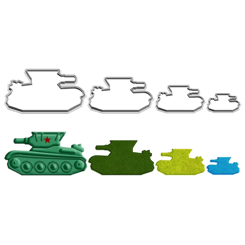 Four Specifications Cartoon War Chariot Old Soviet Union Tank,Plastic Mold,Cake Fondant Tools,Cookie Sushi and Fruits Cutters