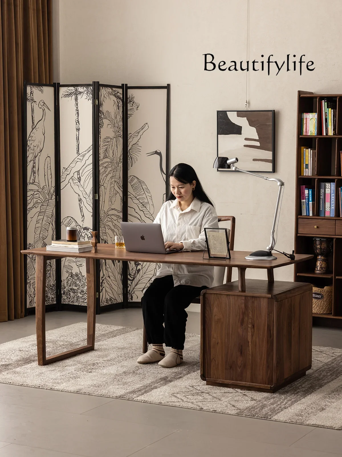 muebles para hogar North America Black Walnut Wooden Desk All Solid Wood Computer Desk  Study