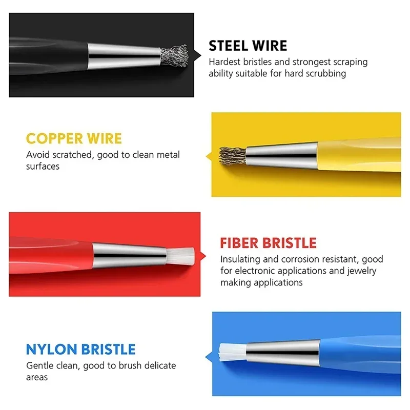 3Pcs/Set Rust Removal Brush Pen Glass Fiber / Brass /Steel /Nylon Brush Pen Shape Watch Parts Polishing Cleaning Tool