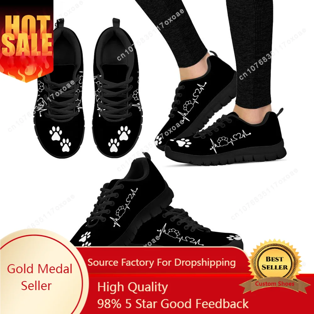 

Cute Pets Dogs Footprints Paw Pattern Woman Shoes Heart Love Heartbeat Print Women's Low Top Casual Sneakers Ladies Big Footwear