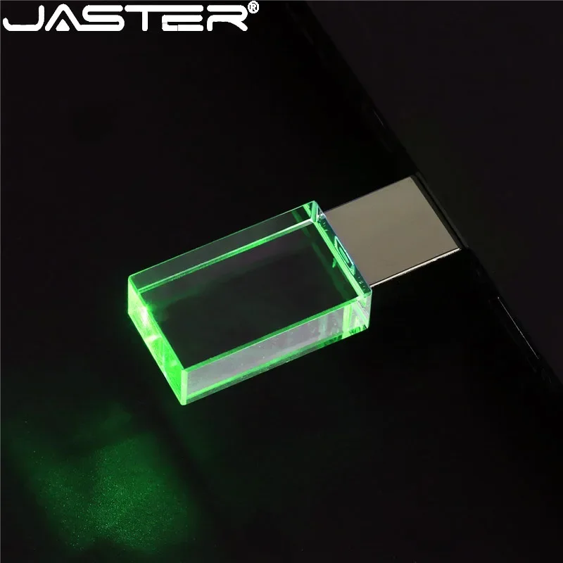 JASTER-Clé USB rectangulaire en cristal, 16 Go, 32 Go, 64 Go, USB 2.0, bleu, vert, rouge, LED, couleurs créatives, logo gratuit, plus de 10 pièces