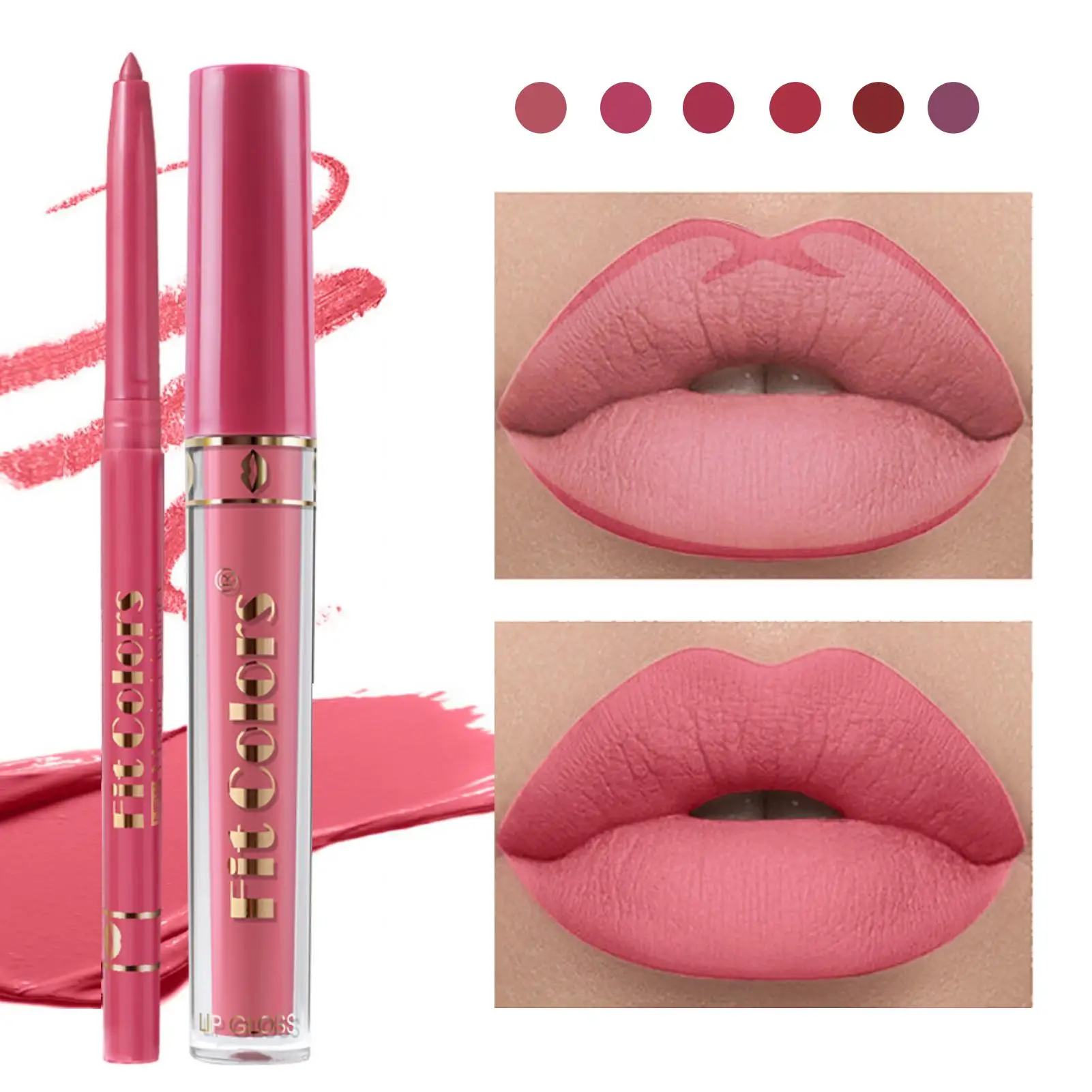 مجموعة مكونة من قطعتين من عصا الشفاه العارية وبطانة الشفاه، أحمر شفاه غير لامع مقاوم للماء يدوم طويلاً ومستحضرات تجميل لحدي الشفاه، هدية العيد