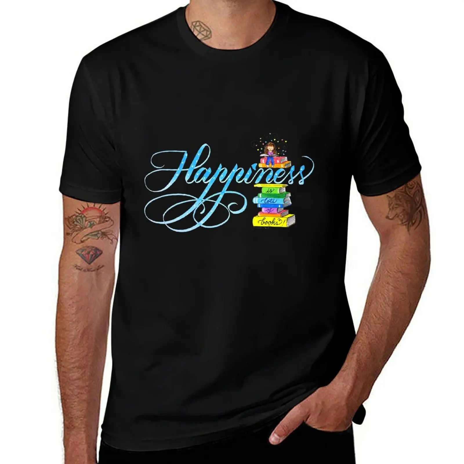 

Happiness is Lots of Books T-Shirt tops custom shirt cheap stuff t shirt men
