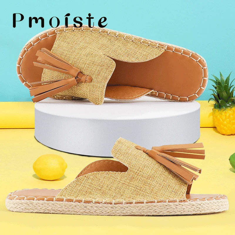 

Flat Sandals Woman Espadrilles Luxury Brand Slides Holiday Tassel Handmade Female Slippers Designer Summer Shoes 2022