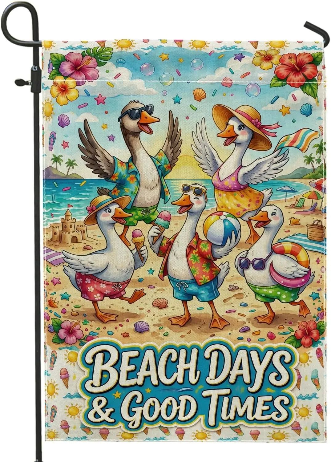 Goose Garden Flag, Summer Playful Beach Ice Cream Summer Blue Double Sided Burlap Small Garden Yard Flag for Outdoor Front P AAM