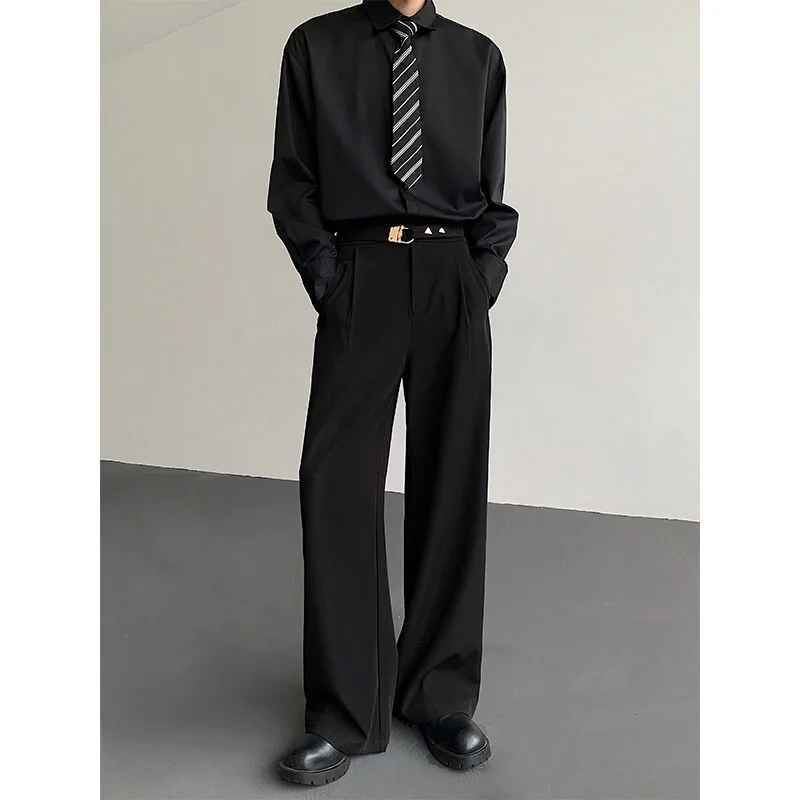 Apricot Suit Pants Men Fashion Society Mens Black Dress Pants Korean Loose Casual Wide Leg Pants Mens Office Formal Trousers