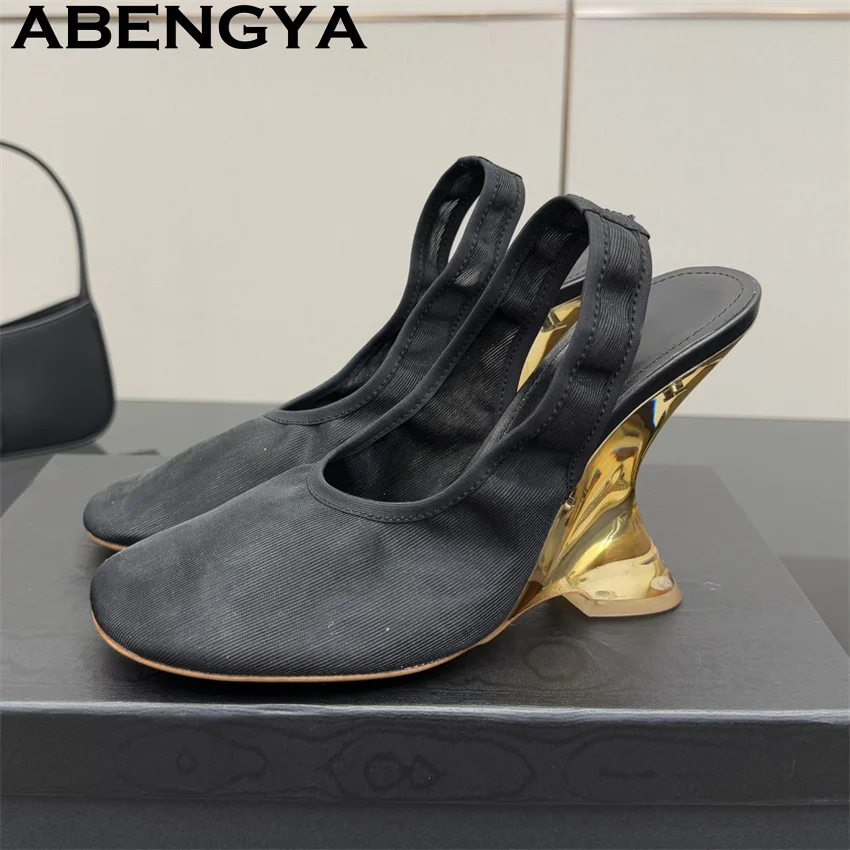 

ABENGYA Quality Mesh Breathable Wedge-soled Sandals Women Round Toe Slipsole High Heel Sandals 2025 Summer New Dress Shoes Woman