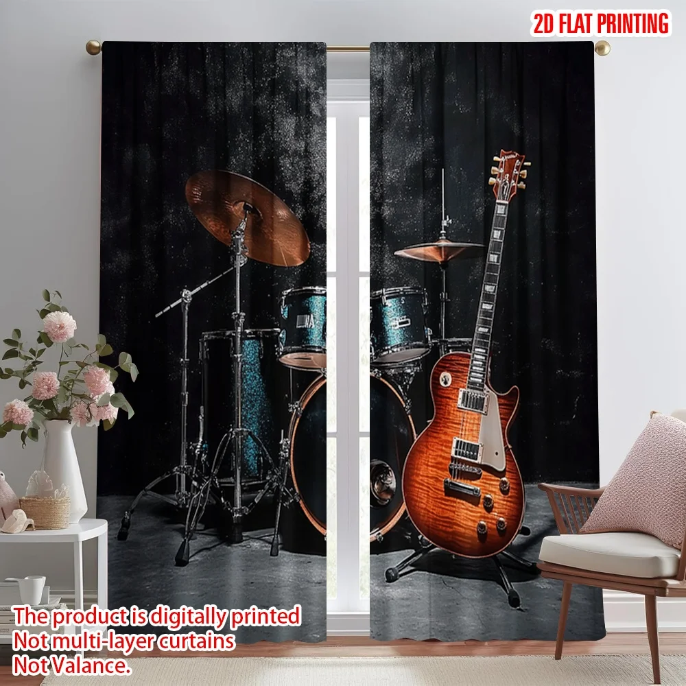 2pcs 2D flat printing Curtain Instrument Guitar Drum Band Polyester Without Electricity 0 Use for Entryway Room Parties