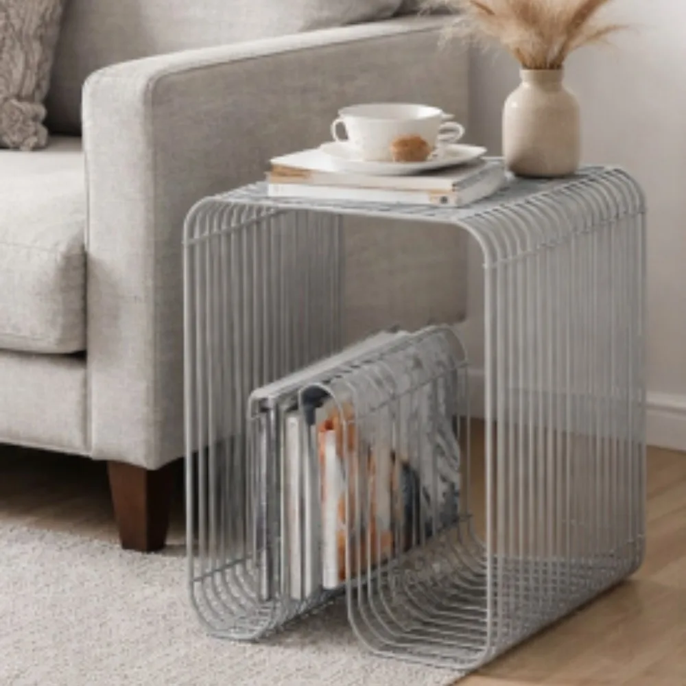 

Metal Coffee Table with Magazine Storage, Modern Minimalist Side Table for Living Room