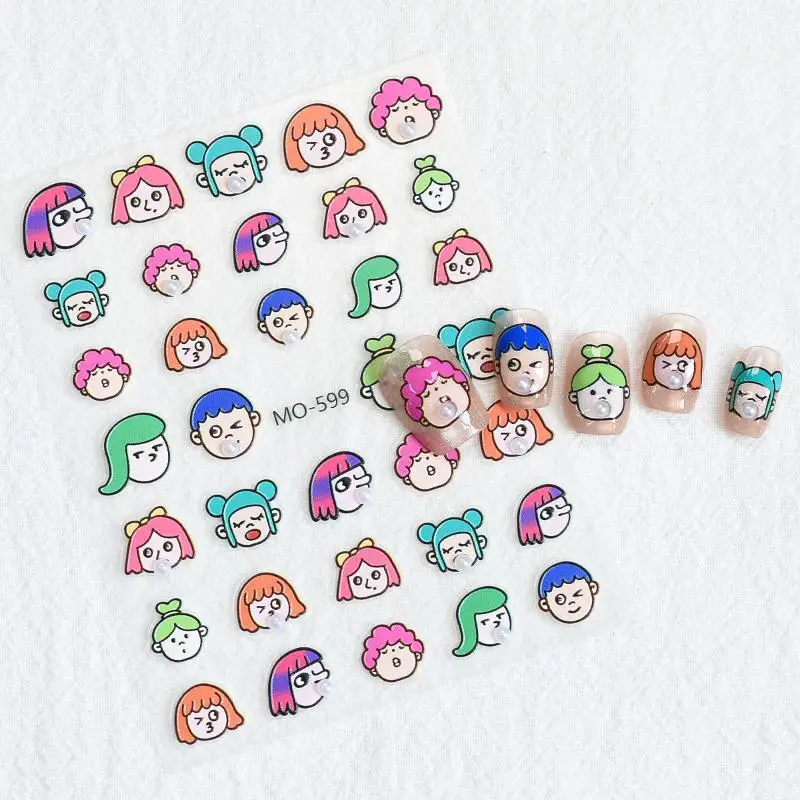 Cartoon Cute Bubble Blowing Girl Nail Art Stickers Manicure Decals Decoration Summer Nail Charm Nail Salon Accessories