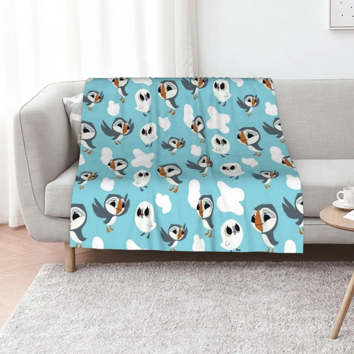 Puffin repeated pattern Throw Blanket Sleeping Bag Blankets For Bed Moving Custom christmas gifts Travel Blankets