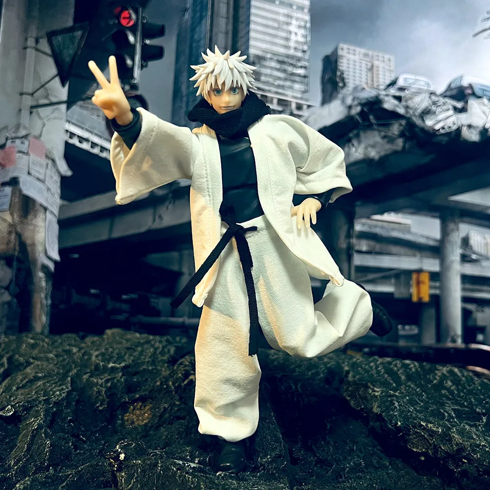Jujutsu Kaisen Gojo Satoru Kleidungsset im Maßstab 1:12, weißer Mantel, Laternenhose mit Schal für 6-Zoll-Actionfiguren-Körpermodell – Detail 11