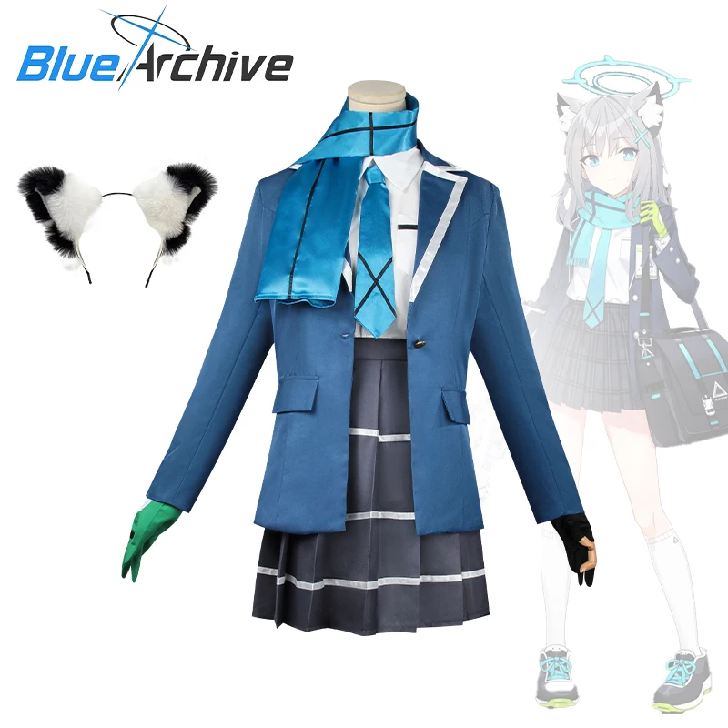 

Game Blue Archive Sunaokami Shiroko Cosplay Costume Ears The Full Set JK Skirt School Uniform Halloween Carnival Outfit