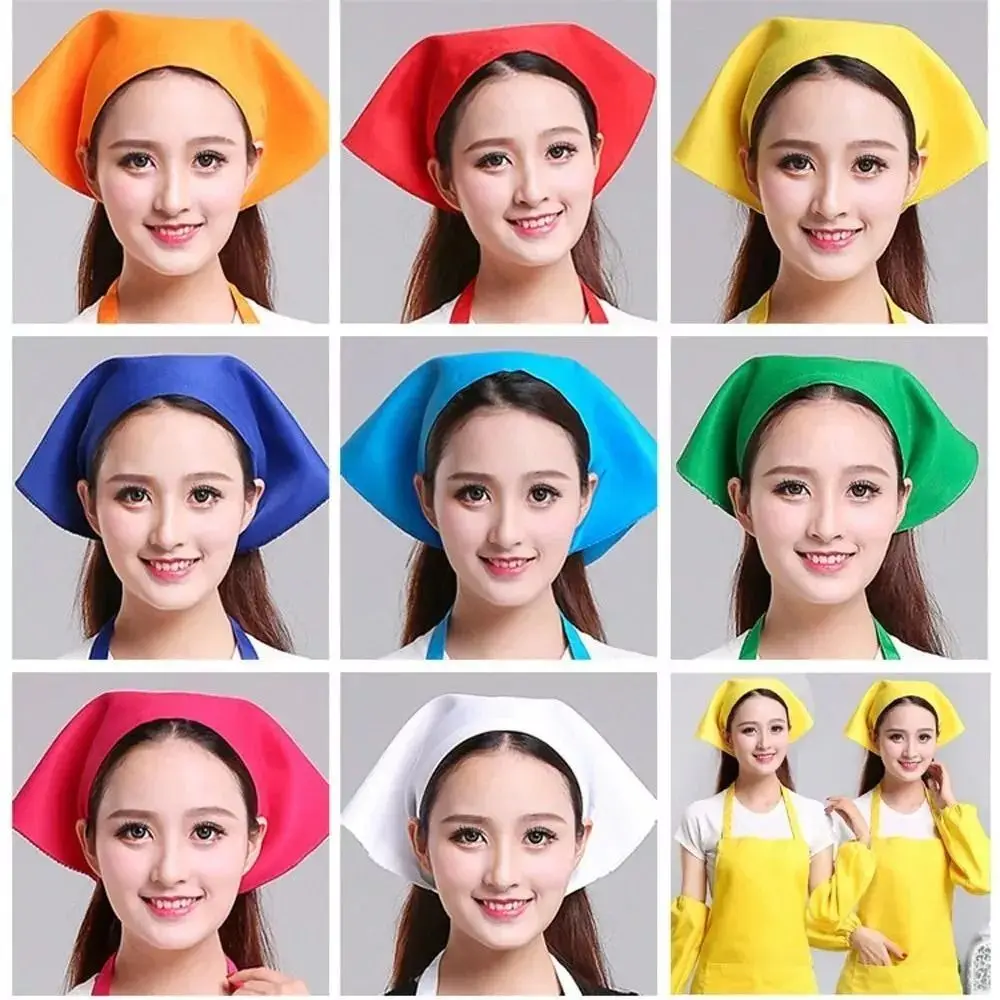 Simple Cotton Triangle Kitchen Work Cap Unisex Solid Color Waitress Hat Adjustable Work Turban Hat Kitchen