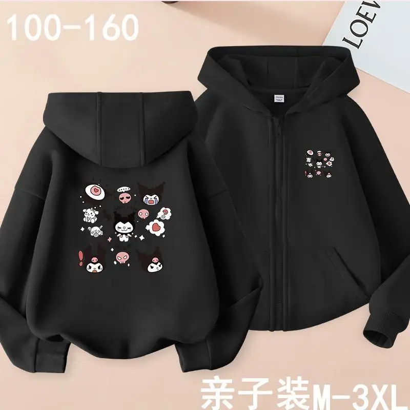 

Sanrio Girls Fashion Cardigan Kuromi Fleece Jacket Autumn and Winter Hooded Sweatshirt Parent-Child Clothing Cartoon Sweatshirt