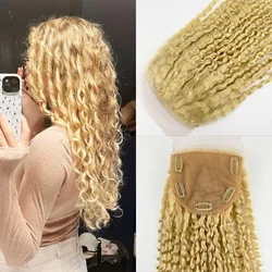 5x5'' Deep Wave Closure Human Hair Topper Silk Base #613 Light Blonde Curly Brazilian Remy Hair Silk Top Ash Blonde for Women