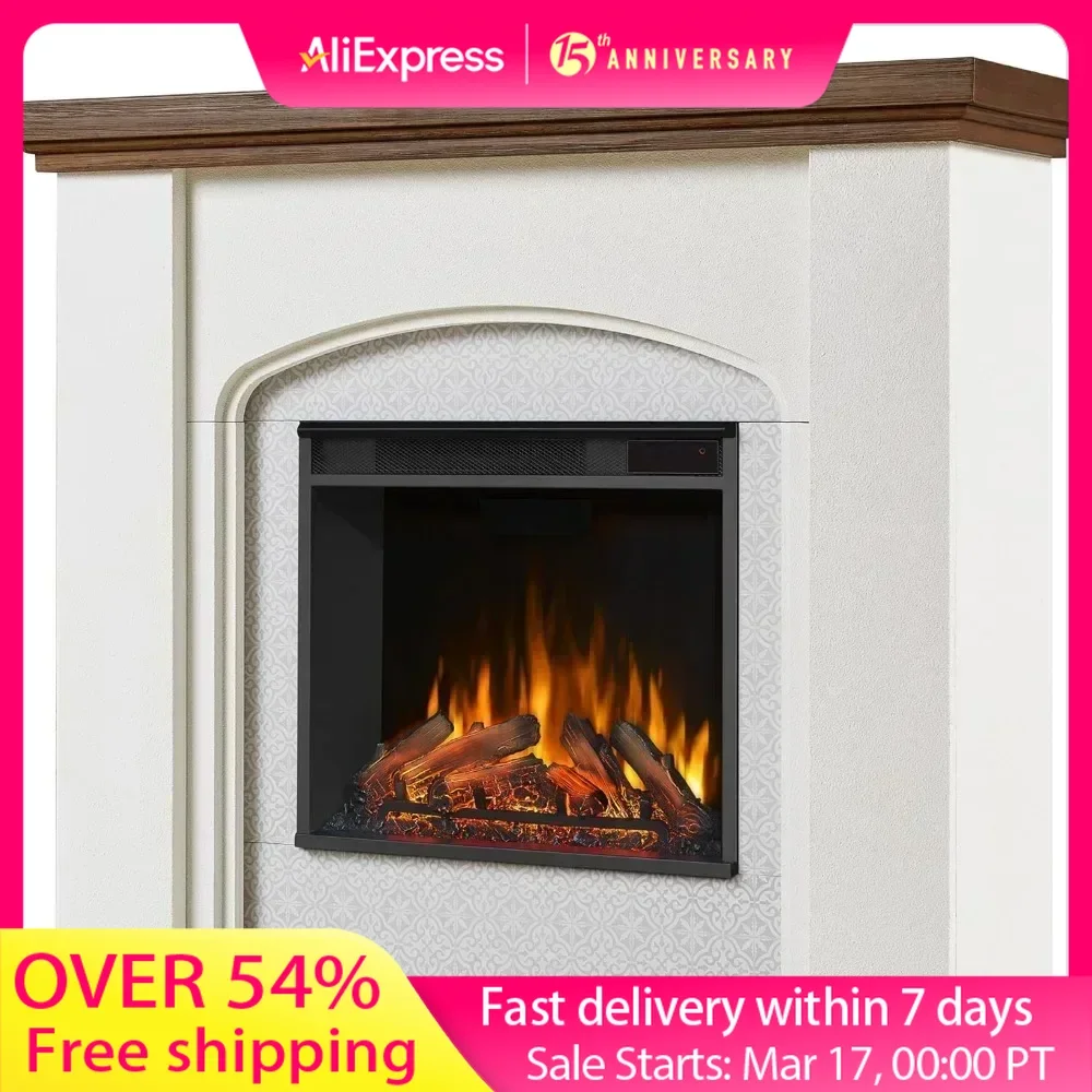 49 In Electric Fireplace with Mantel, Replaceable Fireplace Insert Heater, Realistic Log and Flame Effect, Remote Control, Timer