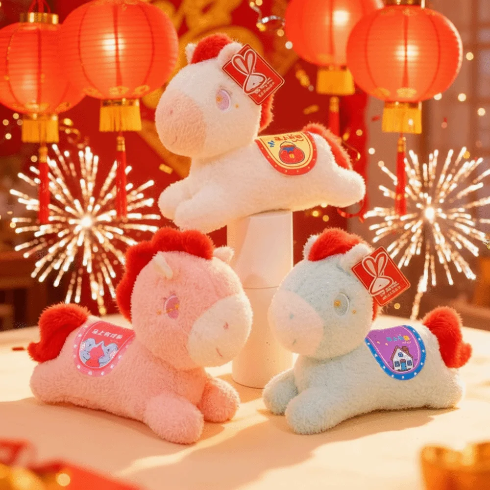 

Traditional Cartoon Chinese Zodiac Horse Soft 25cm Zodiac Horse Adorable Handmade Stuffed Animal Horse Horse Ornament