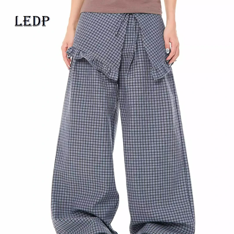 2026 Spring New Girls Plaid Fart Curtain Wide-leg Women's Trousers Korean Design Thin Loose Versatile Straight-leg Pants Ladies