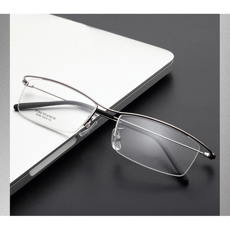 HDCRAFTER Titanium Metal Glasses Frame for Men Half Rim Rimless Eyeglasses Cool Optical Eyewear Prescription Spectacles Frame