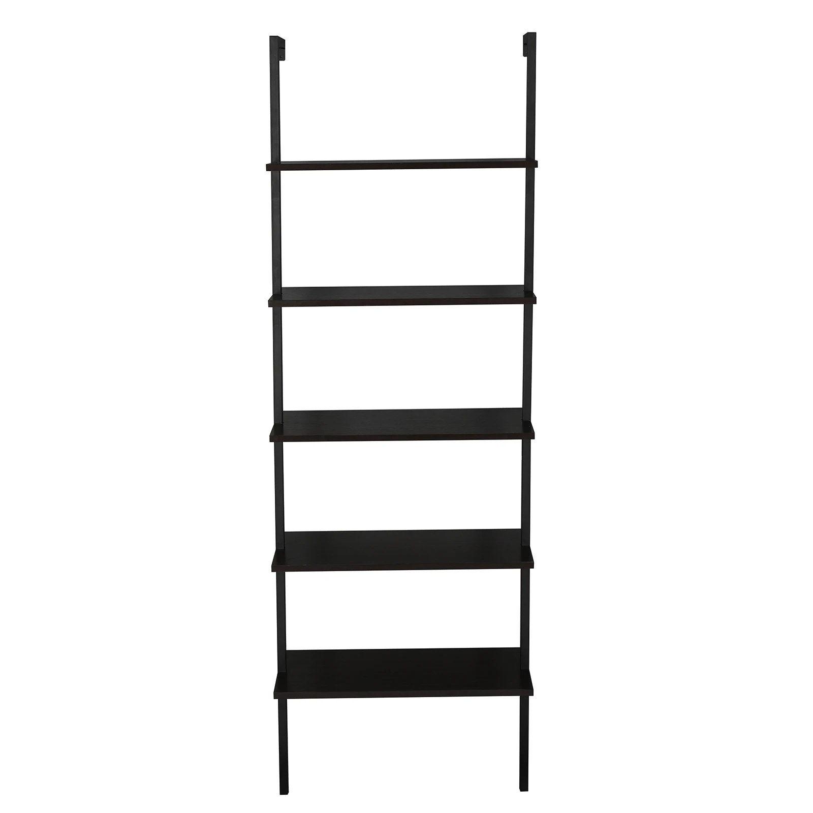 5-Shelf Houten Ladder Boekenkast Met Metalen Frame, Industriële 5-Tier Moderne Ladder Plank Houten Planken, Donkere Walnoot