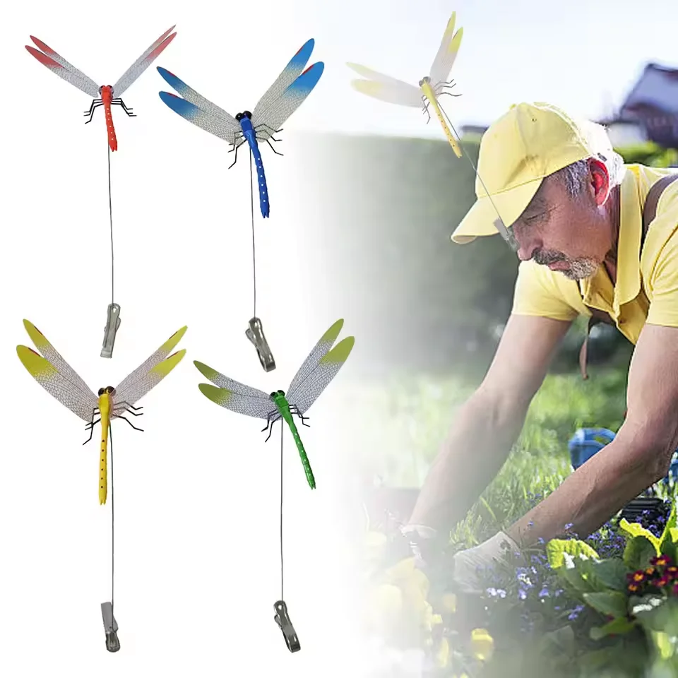 4Pcs Simulated Dragonfly Rod Clip DIY Fake Dragonfly Insect Repellent Outdoor Hanging Ornaments Dragonfly Clip Home Garden Decor