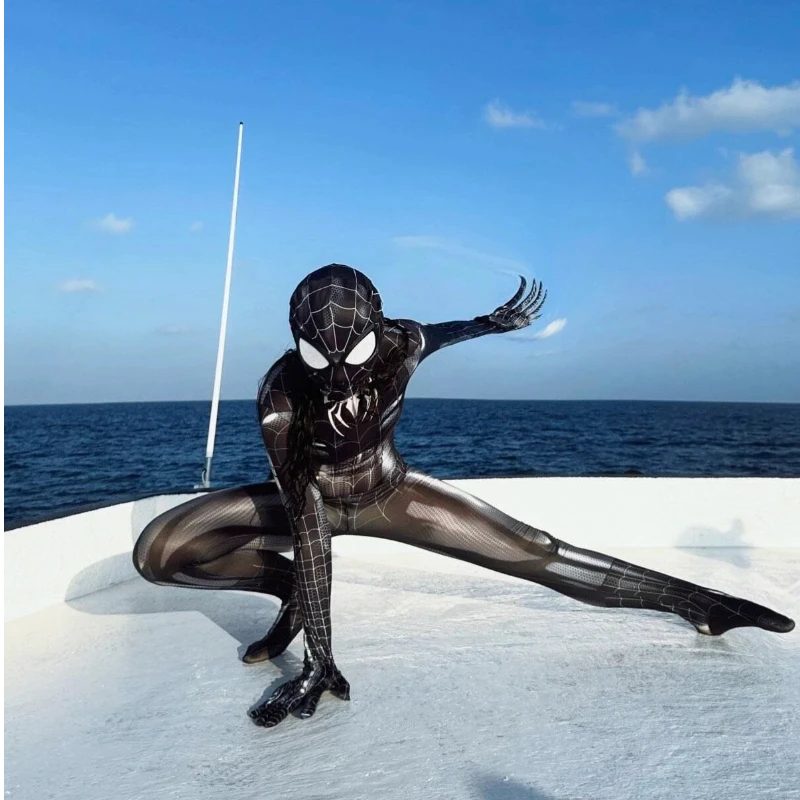 New Black Cat Superhero Zentai Bodysuit 3d Printing Jumpsuit Hot Cosplay Costume For Spider Fans Halloween Party Xmas Gift - view 3