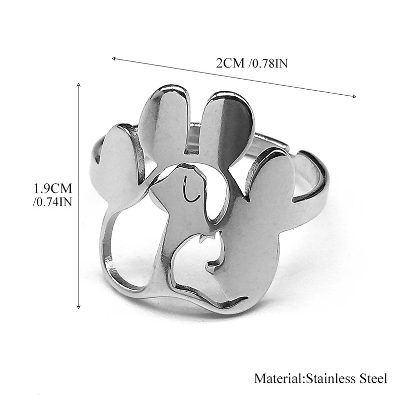 Dog Cat Paw Rings for Men Stainless Steel Black Color Cute Animal Footprints Open Adjustable Ring Jewelry Gifts anillos mujerR57