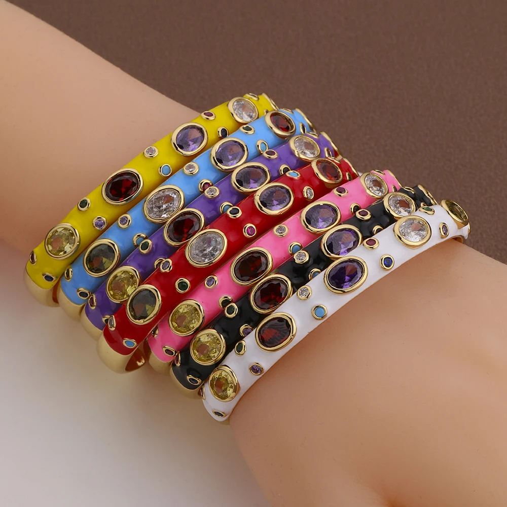 2023 Luxury Multicolor Zircon Golden Bracelet Women Jewelry Oil Drop Fashion Open Adjustable Charm Bangles